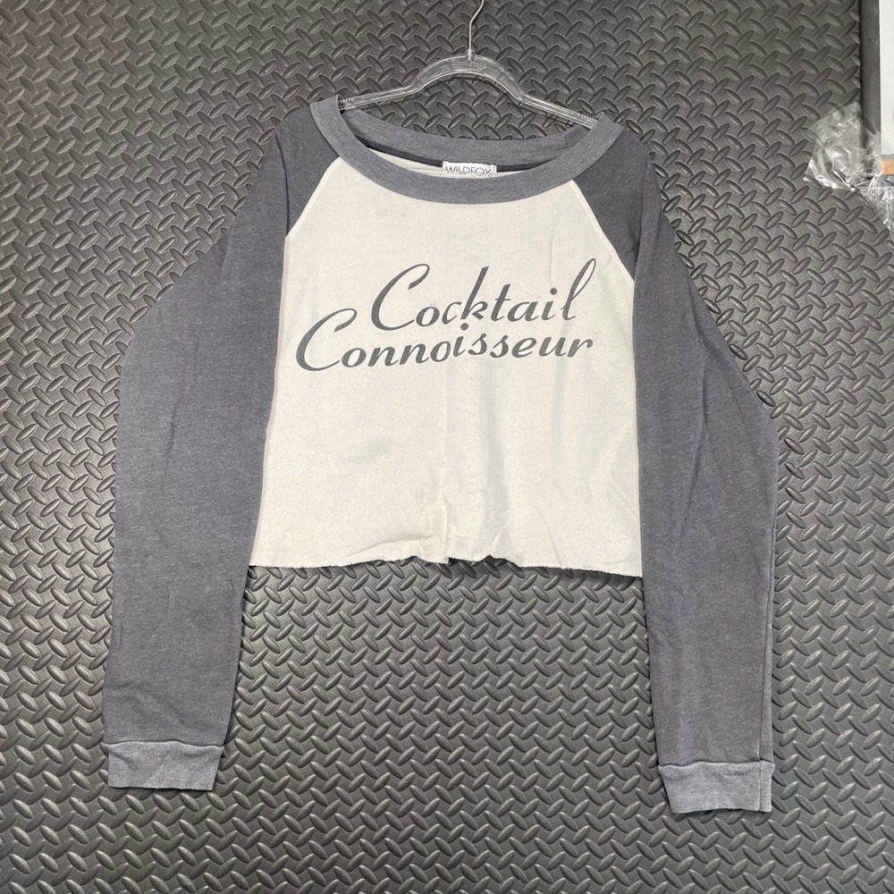 Wild Fox Cocktail Connoisseur Gray Cropped‎ Pullover Sweater Women's Size S